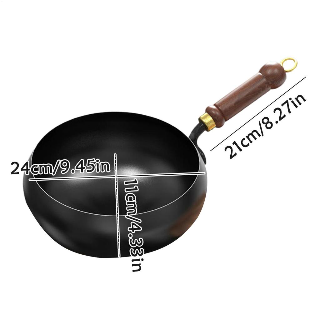 Iron Uncoated Chinese Wok Big Belly Pot Deepened Non-stick Pot Flat Bottom Uncoated Non-stick Home Iron Skillet With Wooden Lid