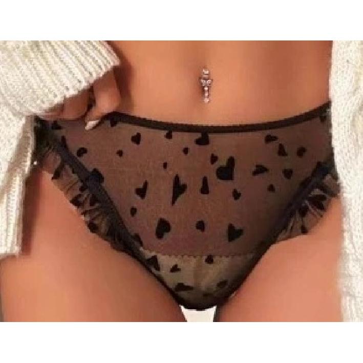 French Heart Print Transparent Lingerie Set Ultra Thin Underwire Bra Lace Sexy Push Up Gathering Small Breast Boost Hot Selling