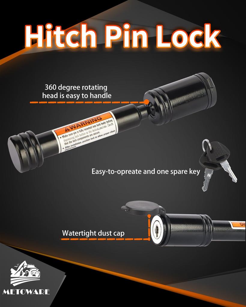 METOWARE Trailer Hitch Lock - 5/8" Diameter Locking Receiver Pin, 2" Receiver Tube, Fits