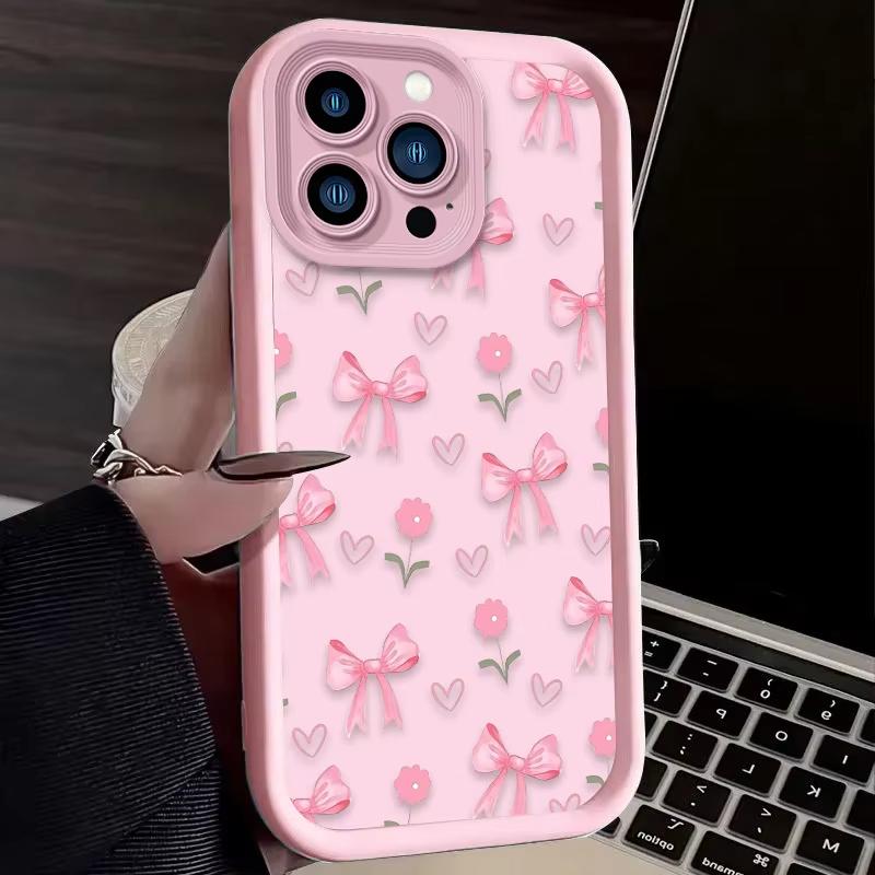 Cute Pink Bow Soft Phone Case For iPhone 17 Air 16 16E 15 14 13 12 11 Pro Max X XS XS Max XR16 Plus Silicone Cover