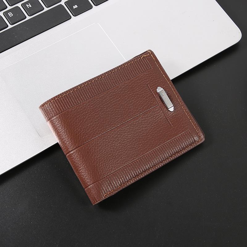 Men's Slim Bifold Wallet - Short Style, Multi-Card Slots, Casual Leather Money Clip