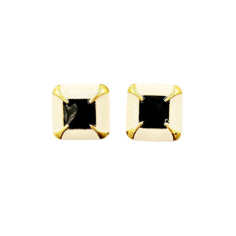 Hong Kong Style Retro Temperament Earrings Geometric Drop Glaze Simple Stud Earrings