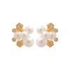 14k Gold Plated Silver Needle Zircon & Imitation Pearl Flower Stud Earrings - French Retro High-End Earrings for Women