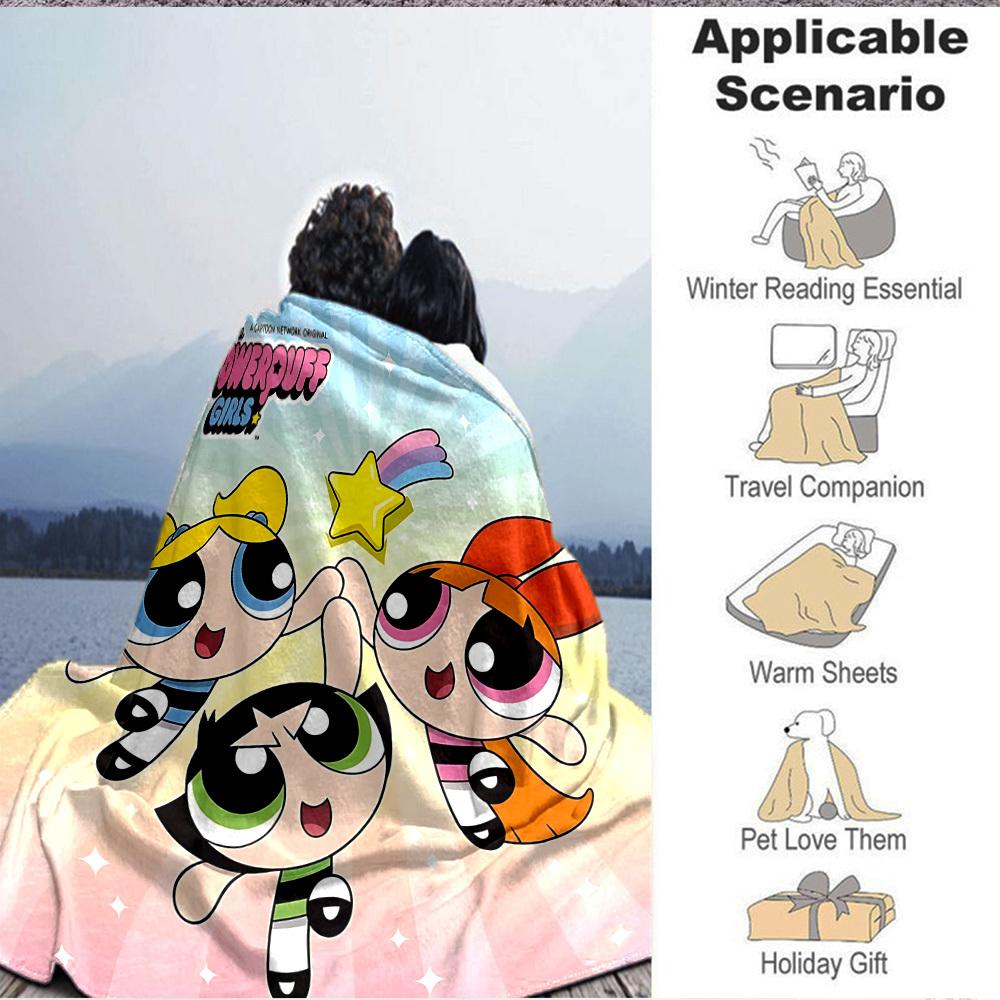 1pc Powerpuff Girls Friendship Flannel Throw Blanket Lightweight Soft Warm All Season Blanket for Sofa, Bed, Travel,L1028129