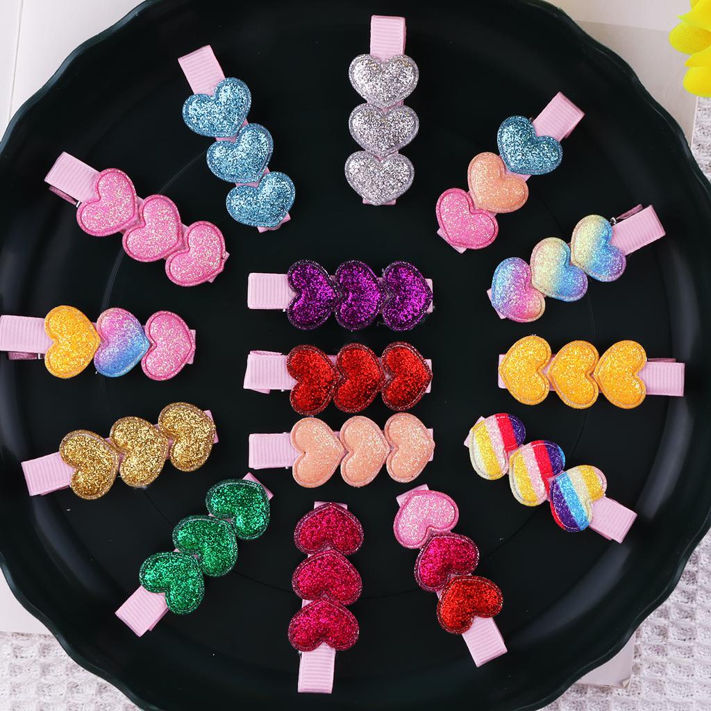 Glitter Hjerteform Regnbue Hårspenner for Babyjenter Valentinsdag Hårspenner Kjærlighet Alligatorklemmer Barrettes Hårtilbehør