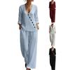 Women's Summer 2 Piece Sets Casual Half Sleeve V Neck Buttons Top And Wide Leg Pants Lounge Outfits with