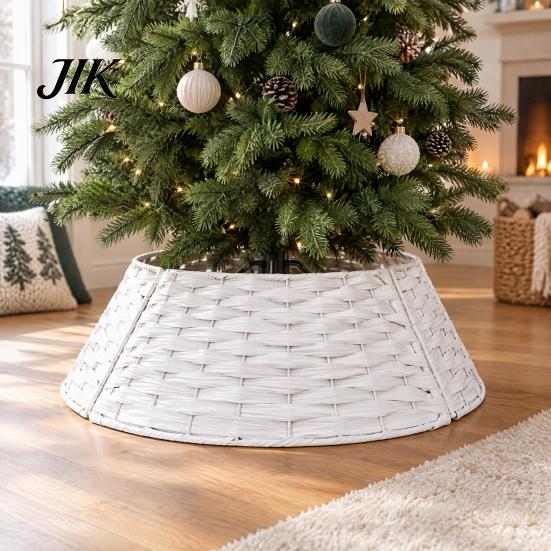Christmas Tree Collar Handwoven Rattan Collar, Natural Brown Base Skirt, Decorative Indoor Ornament Wicker Stand Cover for Home Office Floor