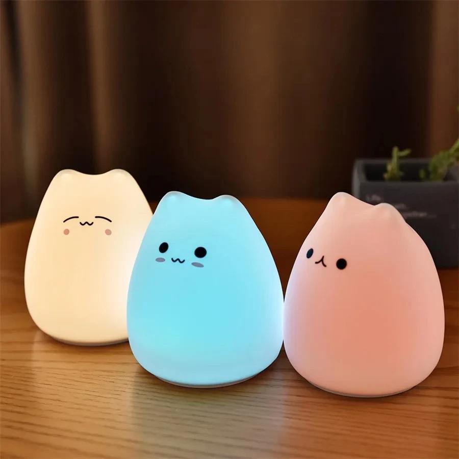 Bedroom Bedside Decoration Table Lamp Birthday Gift Led Night Light Colorful Cat Nightlights Button Switch Desktop Couple Gift
