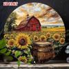 Vintage Sunflower Metal Wall Art 7.8 Inch Round Poster for Cafe