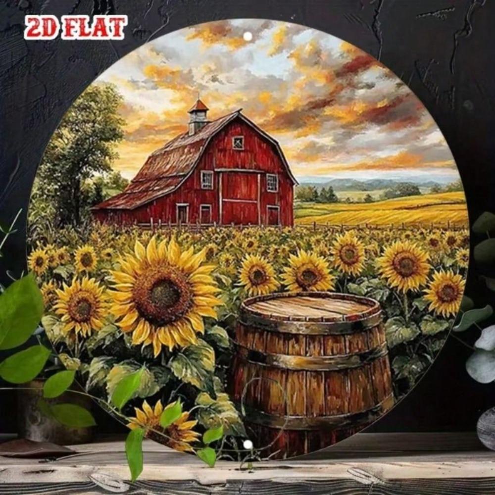 Vintage Sunflower Metal Wall Art 7.8 Inch Round Poster for Cafe