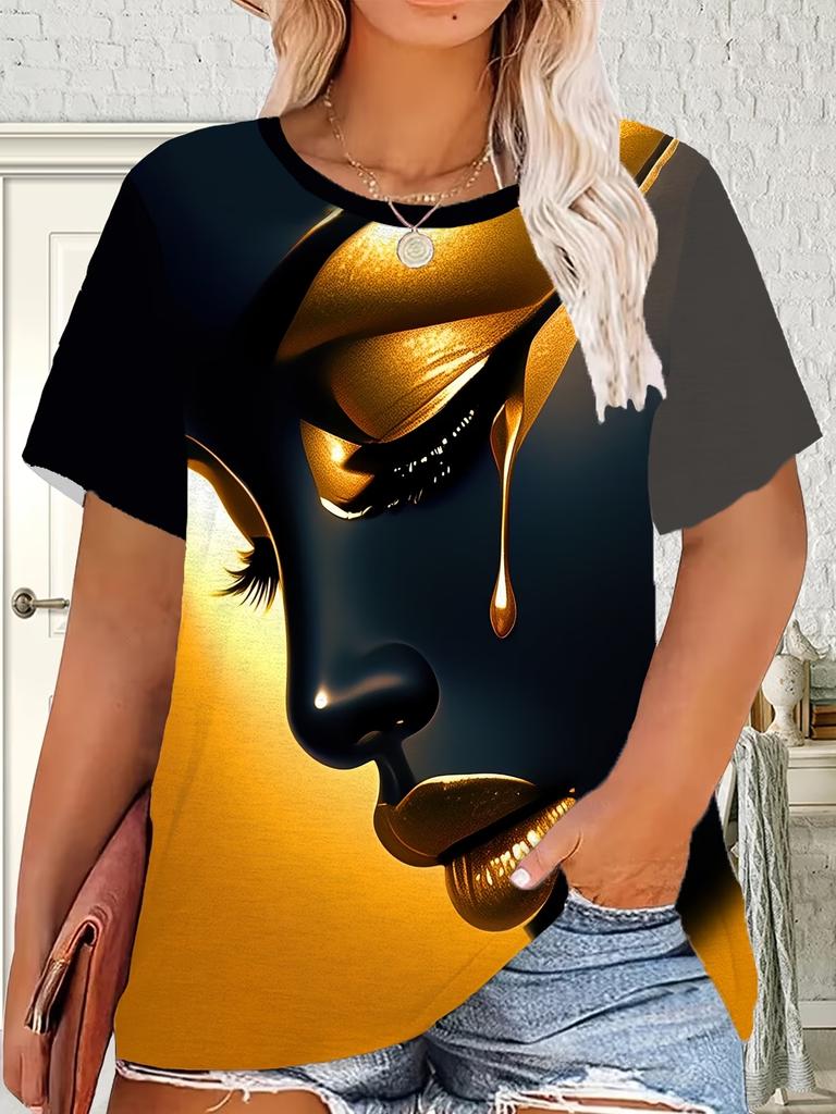 Vintage African Woman 3D Print T-Shirt for Women Retro Art Graphic Tee Casual Crew Neck Short Sleeve Summer Top Plus Size Tees