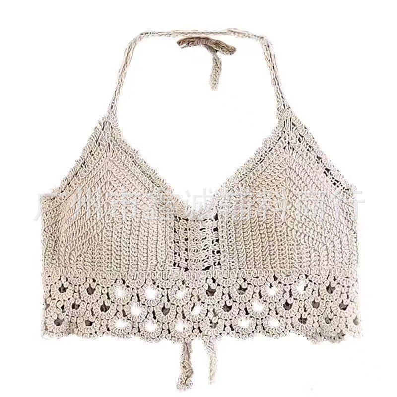 Neck small vest with chest pad, sling inside, shoulder-spilled backrest, hollow tube top, embroidered vest, women's summer short top