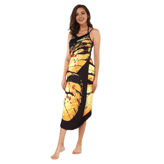 Beach Cover Up Dress Sling Sleeveless Butterfly Print Colorful Pattern Spaghetti Straps Halloween Bikini Wrap Swimwear