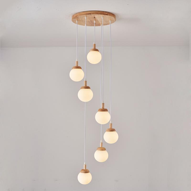 Nordic Solid Wood Spiral Staircase Chandelier for Dining Room and Mezzanine