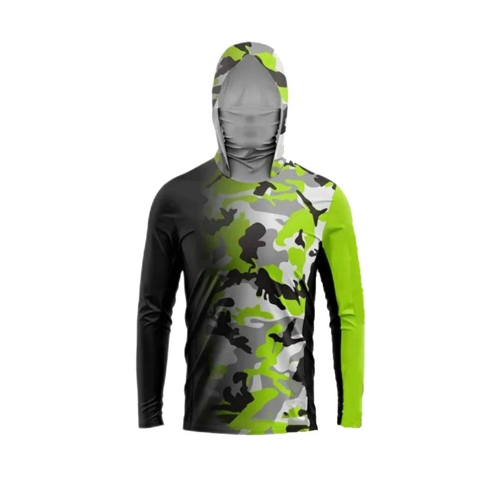 Outdoor Hunting Fishing Shirt Hooded Face Cover 3D Print Unisex Breathable Quick Dry Camo Anti‑UV Sun Protection Top