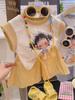 Girls' Dopamine Style Color Block Print Sleeveless Two-Piece Set - Cute Summer T-shirt and Shorts