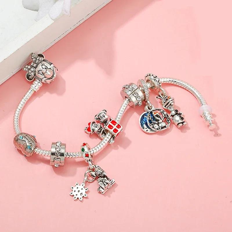 Colors Enamel Disney Princess Dress Charms Pulseiras for Girls Colorful Glass Beads Bracelets&Bangles Women Cartoon Skirt Dangle