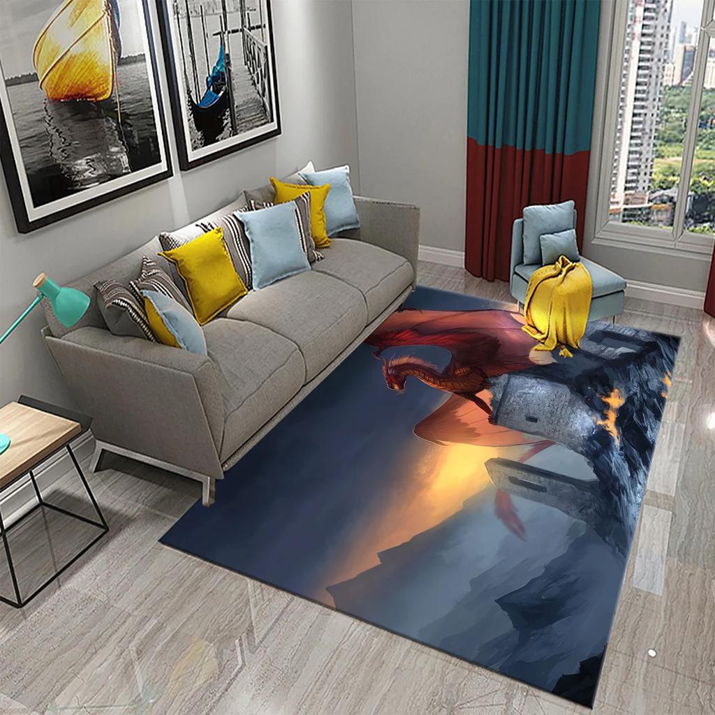 3D Cartoon Dragon Animal Print Carpet for Kitchen Toilet Living Room Esports Chair Carpet Bedside Modern Simple Non-slip Carpets