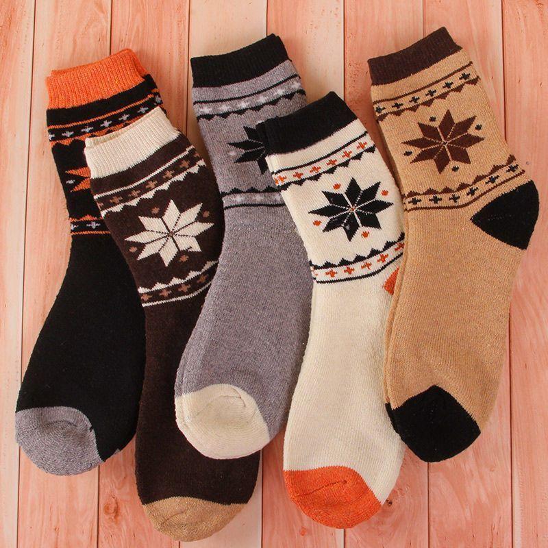 5/10 Pairs Men's Winter Wool Socks Thickened Mid-calf Warm Knit Wool-blended Solid Color Comfortable Socks