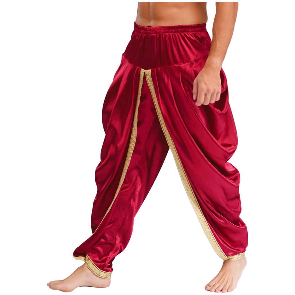 Herren Satin Dhoti Hosen Lässig Elastischer Bund Drapierte Baggy Hosen Urlaub Themenparty Ethnische Kleidung