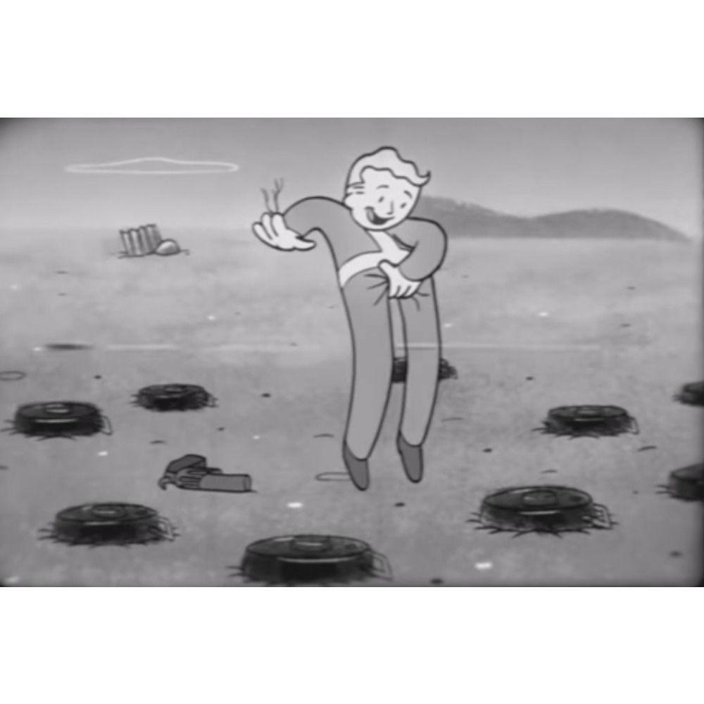 Fallout Vault Boy Jumping Through Minefield Metal Sign 20x30 cm