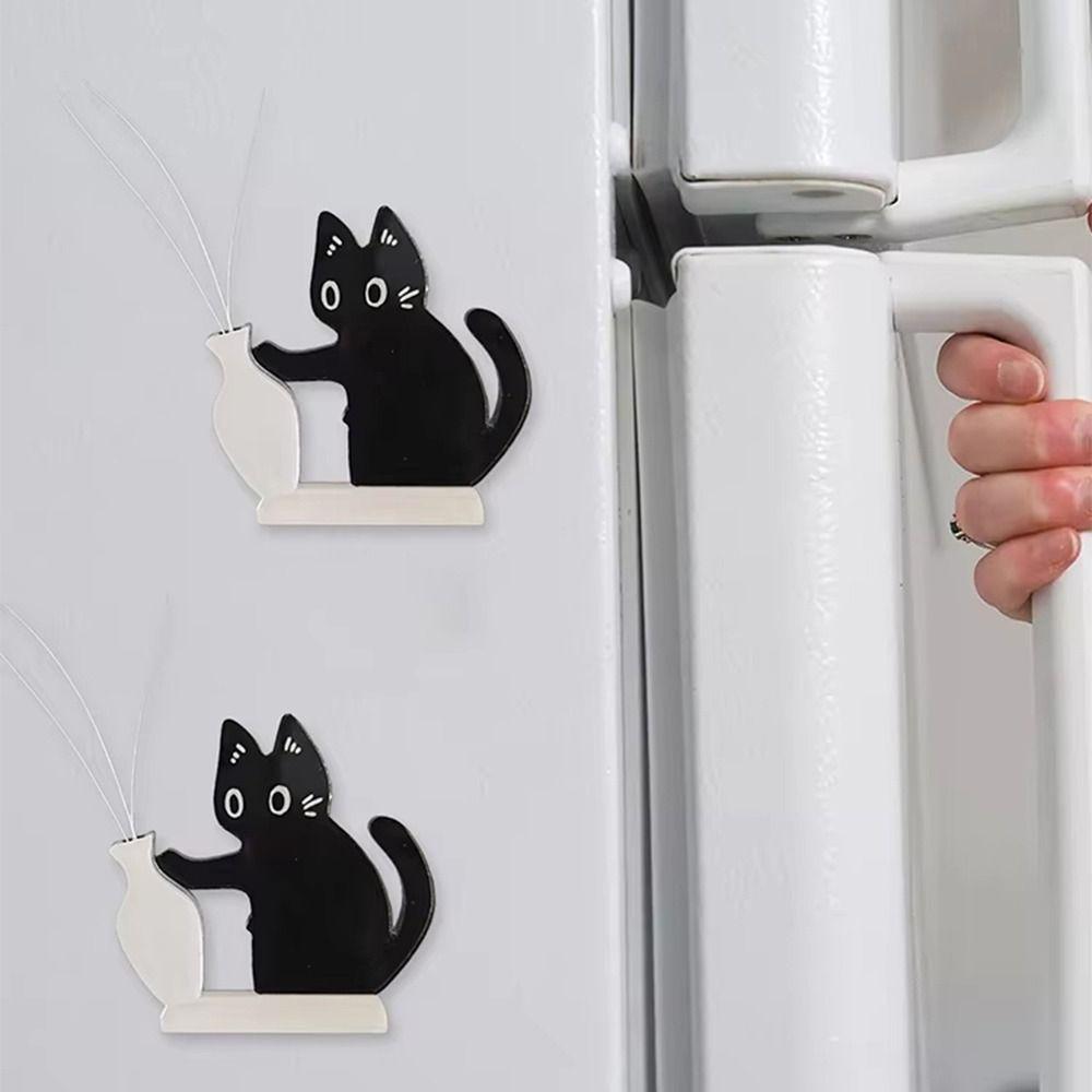 Creative Cat Refrigerator Magnet Black Cat Pushing Fridge Magnet Vase Decor  Fur Collector