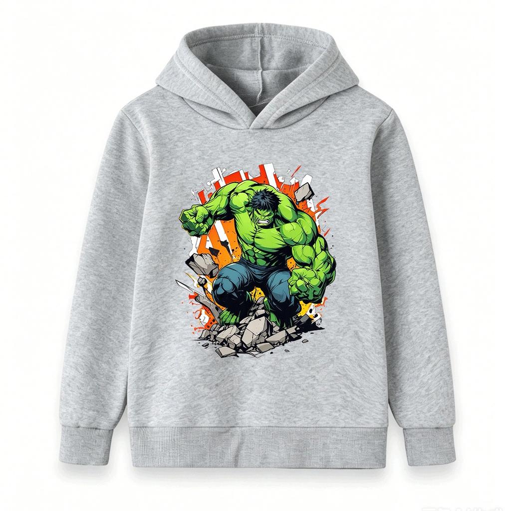 Kids Unisex Pullover Hoodie, Cool Super Hero Green Hulking Print Casual Sweatshirt for Boys Girls, Comfortable Warm Outerwear for Daily Wear