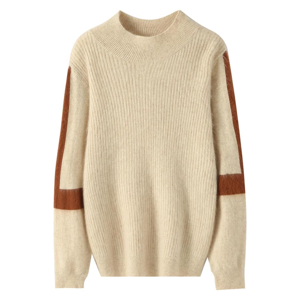 Lekasha 100% Mink Cashmere Round Neck Waffle Knit Sweater - Loose Fit, Casual Base Layer for Autumn/Winter
