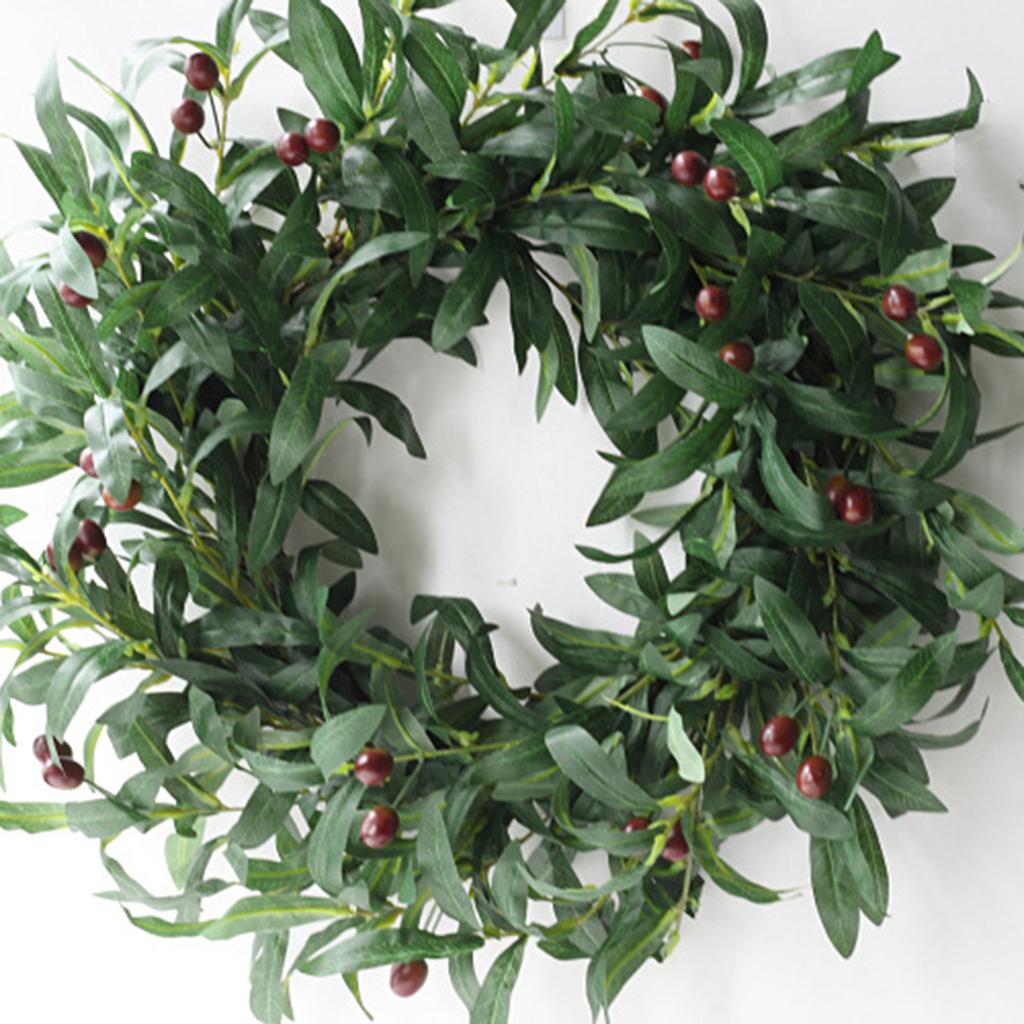 Artificial Wreath Olive Branch Leaf Holiday Garland for Door Wall Tree Decoration 55CM Outer Diameter