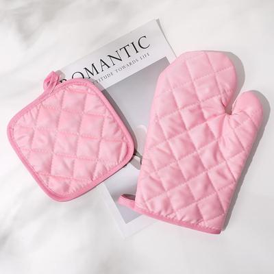Roze Ruit Hittebestendige Ovenwanten & Pannenlappen Set - Universele Pasvorm voor Linker- en Rechterhand, Anti-Verbranding & Bescherming van Werkblad.