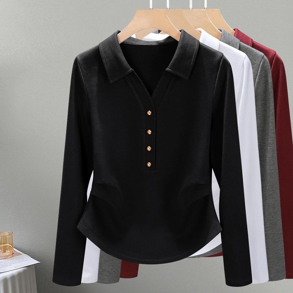 Fashion Long-sleeved Lapel Women's Autumn Clothes New Slim-fitting and Thin Olo Collar Casual Bottoming Shirt Women