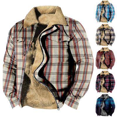 Herren Plaid Print Fleece Verdickte Manteljacke Herren Casual Fashion Warmer Mantel
