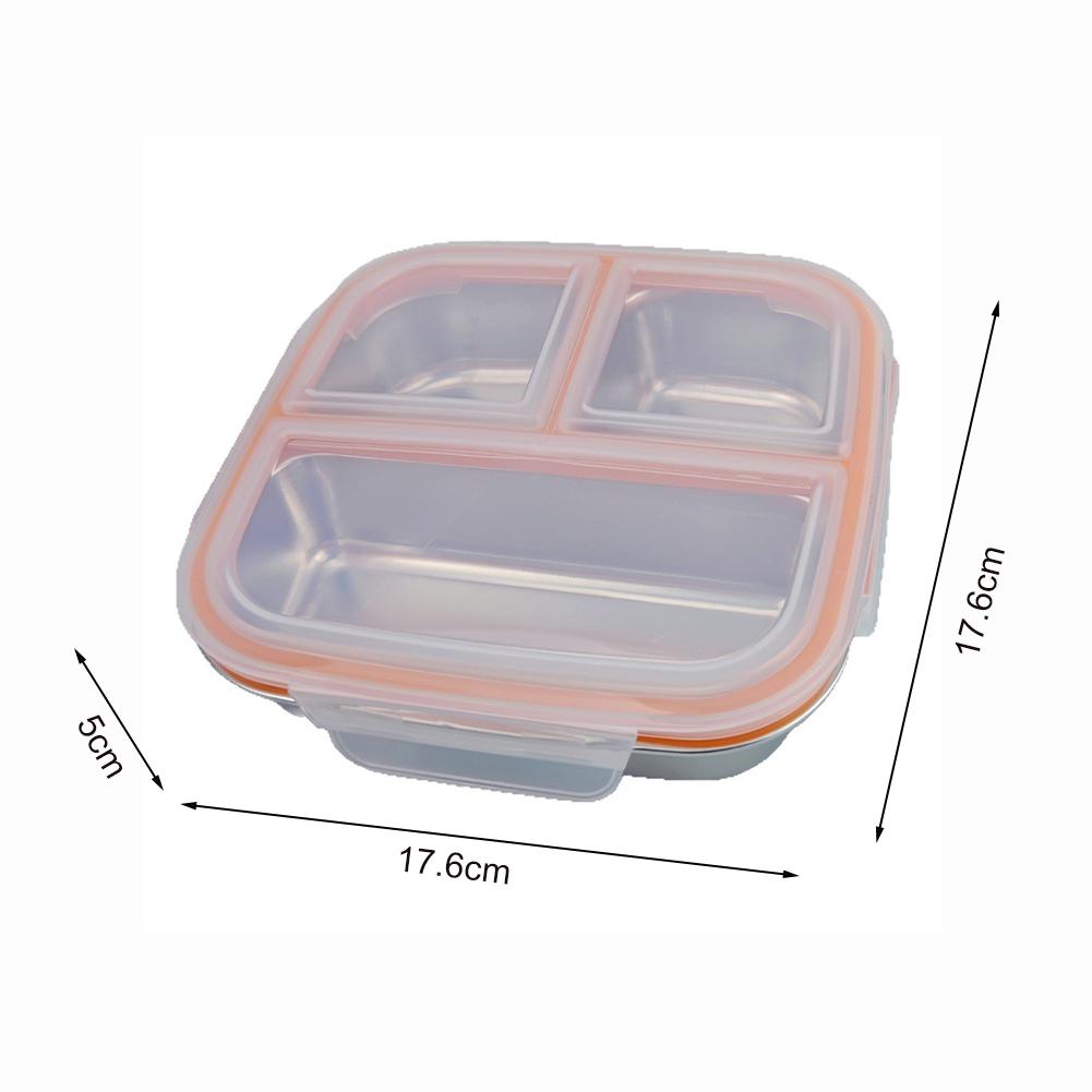1/2pcs 750ml Stainless Steel Lunch Box With 3 Leak-Proof Compartments Lunch Boxes 17x17x6cm Kitchenware For Child School