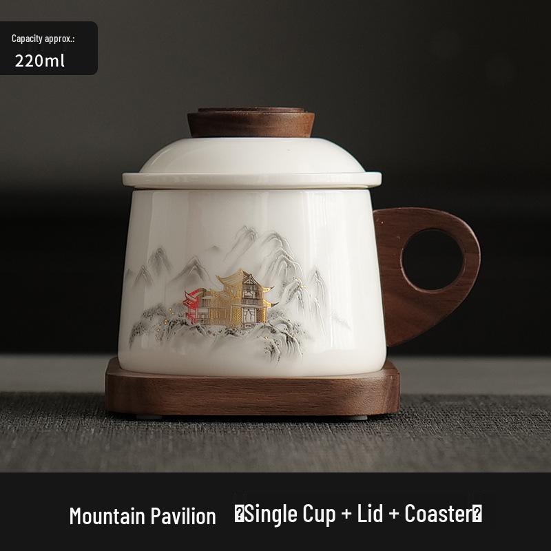 Dehua White Porcelain Tea & Coffee Mug with Lid - Ceramic Cup for Tea & Water Separation, Ideal for Office & Personal Use.