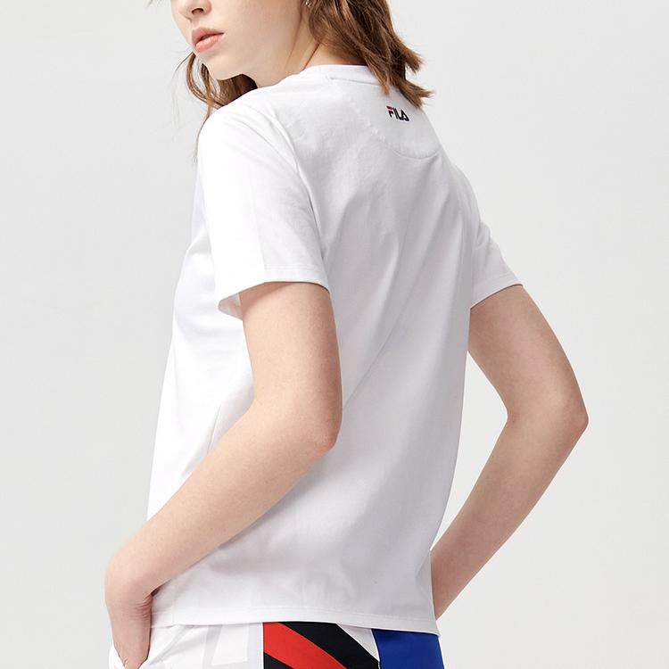 FILA Fusion Letter Print Knitted Sports Casual Round Neck Short Sleeve T-Shirt Women Tops Standard-White T11W121101F-WT
