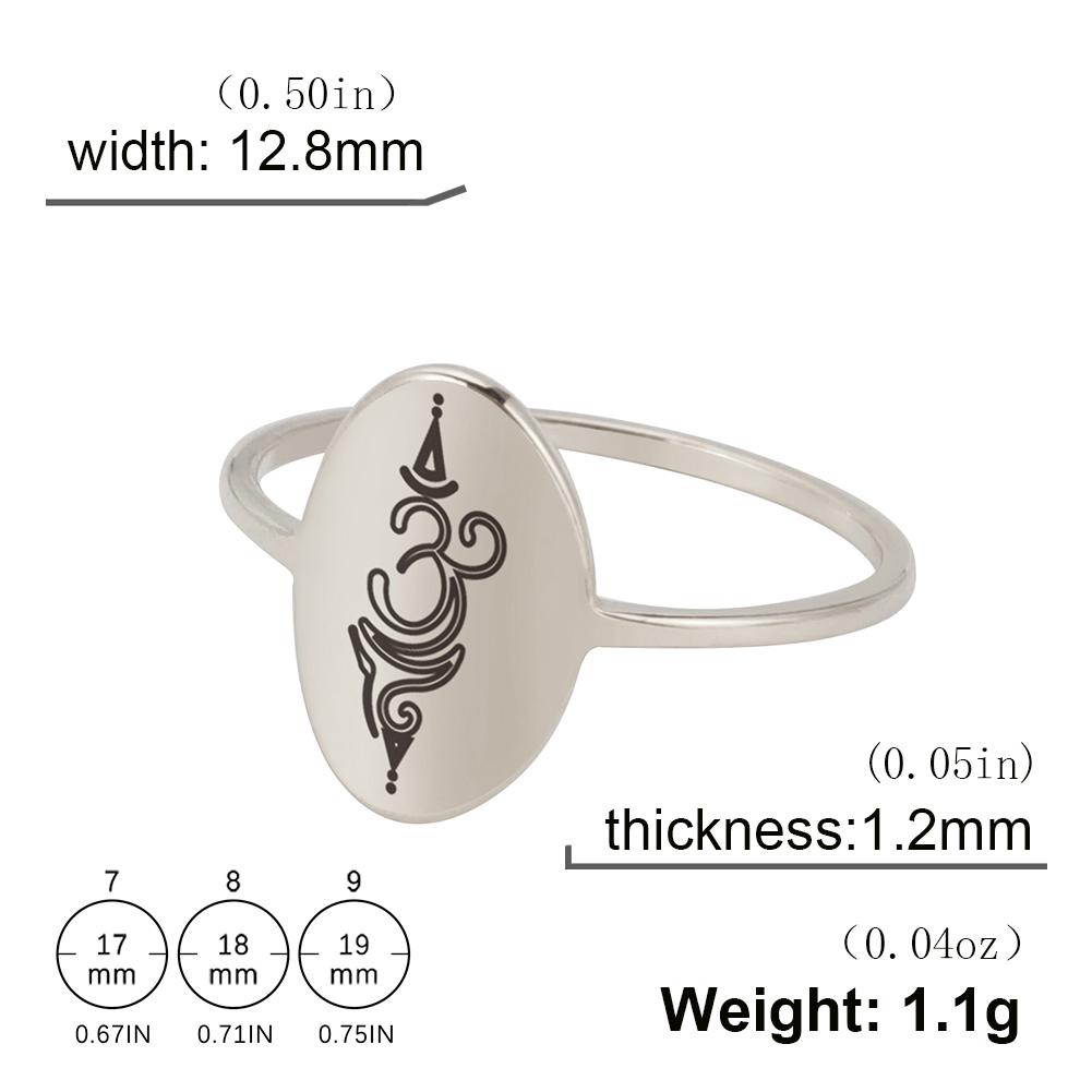 LIKGREAT Yoga Lotus Unalome Symbol Ring Buddhist Indian Om Ring Healing Charms Amulet Geometric Oval Stainless Steel Jewelry