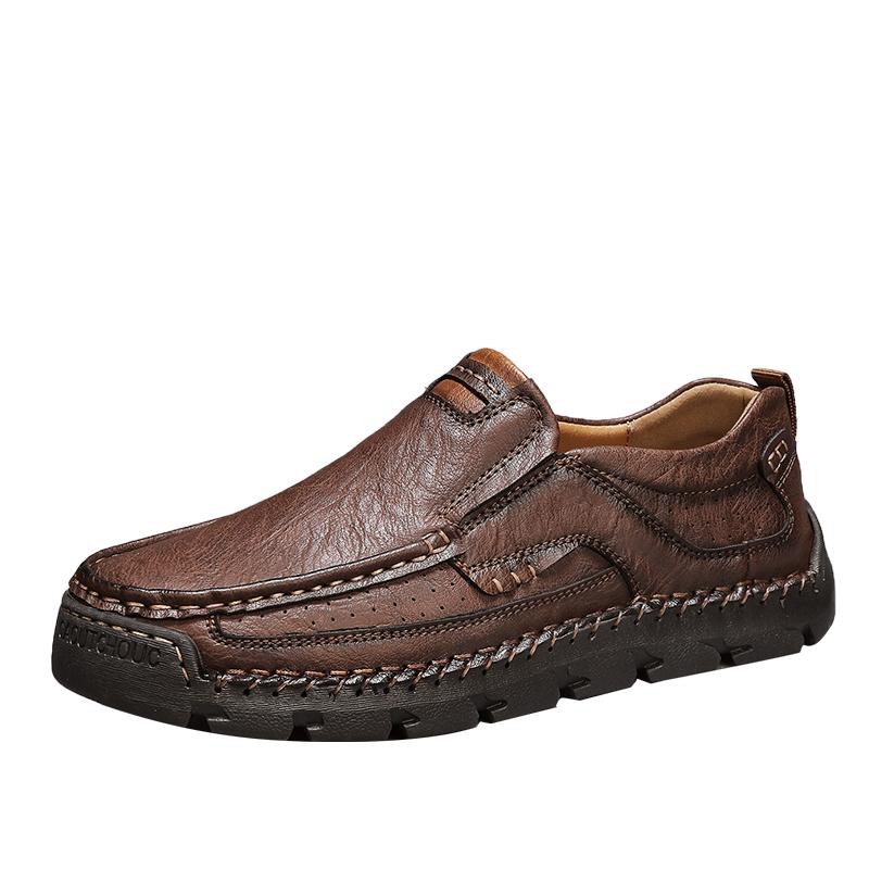 Fashion Men Casual Leather Shoes High Quality Handmade Outdoor Non-Slip Walking Shoes British Style All-match Loafers Large Size 38-48