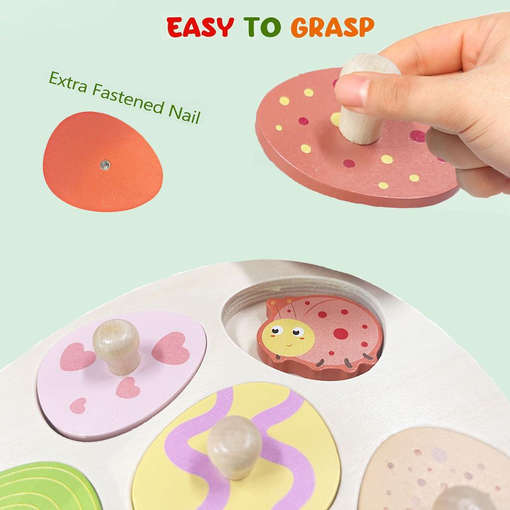 Holzeier Puzzle Montessori Spielzeug Blume Insekt Steckpuzzle Zuordnungsspiele Feinmotorik Frühe Lernspielzeuge Geschenke für Kleinkinder
