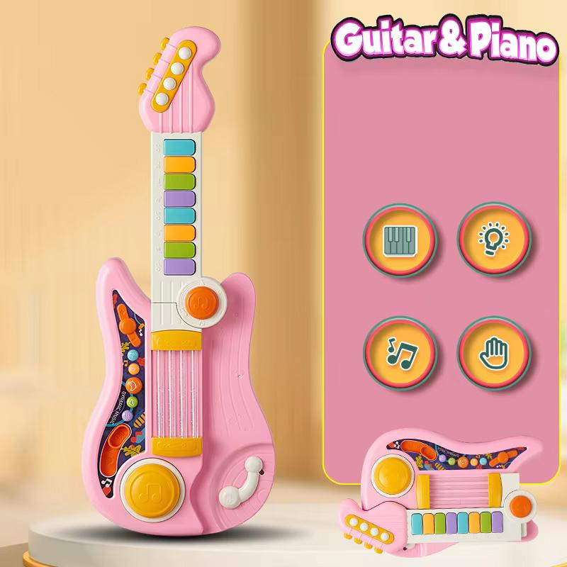 2 In 1 Electric Kids Guitar Toy Foldable Toy Guitar Piano Beginners Musical Instruments Early Education For Kids Gift/Xmas Gifts