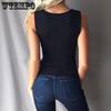 WTEMPO Women Clothing Sexy Solid Color Hollow Out Patchwork Lace Sleeveless Bodycon Vest Top