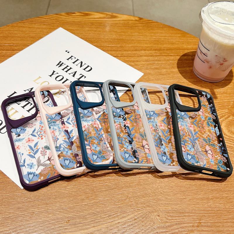 Shockproof Slim Hybrid Acrylic Phone Case for iPhone 15 Pro Max 14 Plus 13 Transparent Colorful Flower Soft Edge Cover