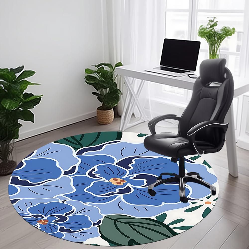 1PC Floral Pattern Office Round Area Rug, Mat Suitable For Office, Under Office Chairs Bedroom Living Room Home Decor, Room Deco