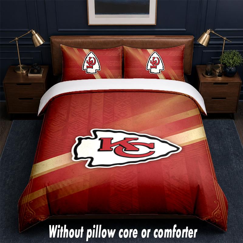 Kansas City Chiefs Design Bed Bedding Set 1 Duvet Cover + 2 Pillowcases Soft Breathable Household Bed Linens