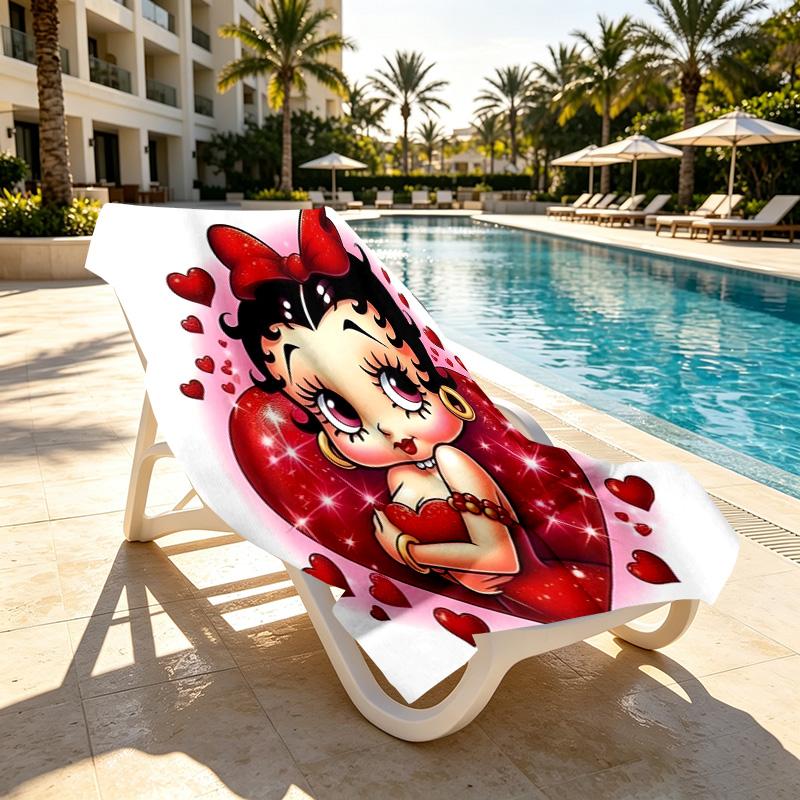 Betty Boop Print Beach Towel Design, Soft, Lightweight. for Home Bathroom, Spa, Pool, Yoga, Surfing, Camping, Gift for Family, Friend