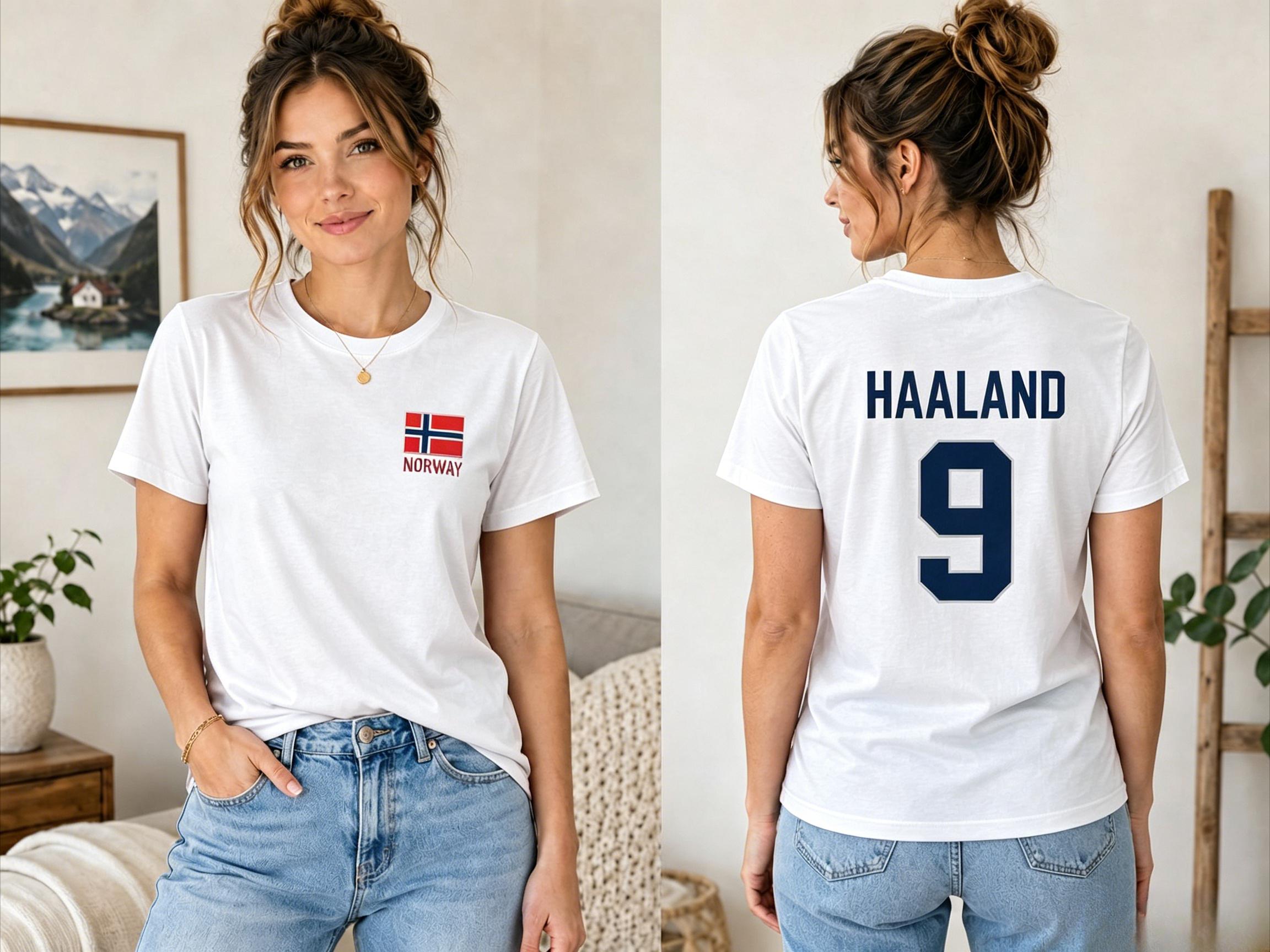 2026 Haaland Norwegen Nr. 9 Doppelseitiges Grafik-T-Shirt Nationalflaggen-Druck Fußballfan-T-Shirt 2XL white
