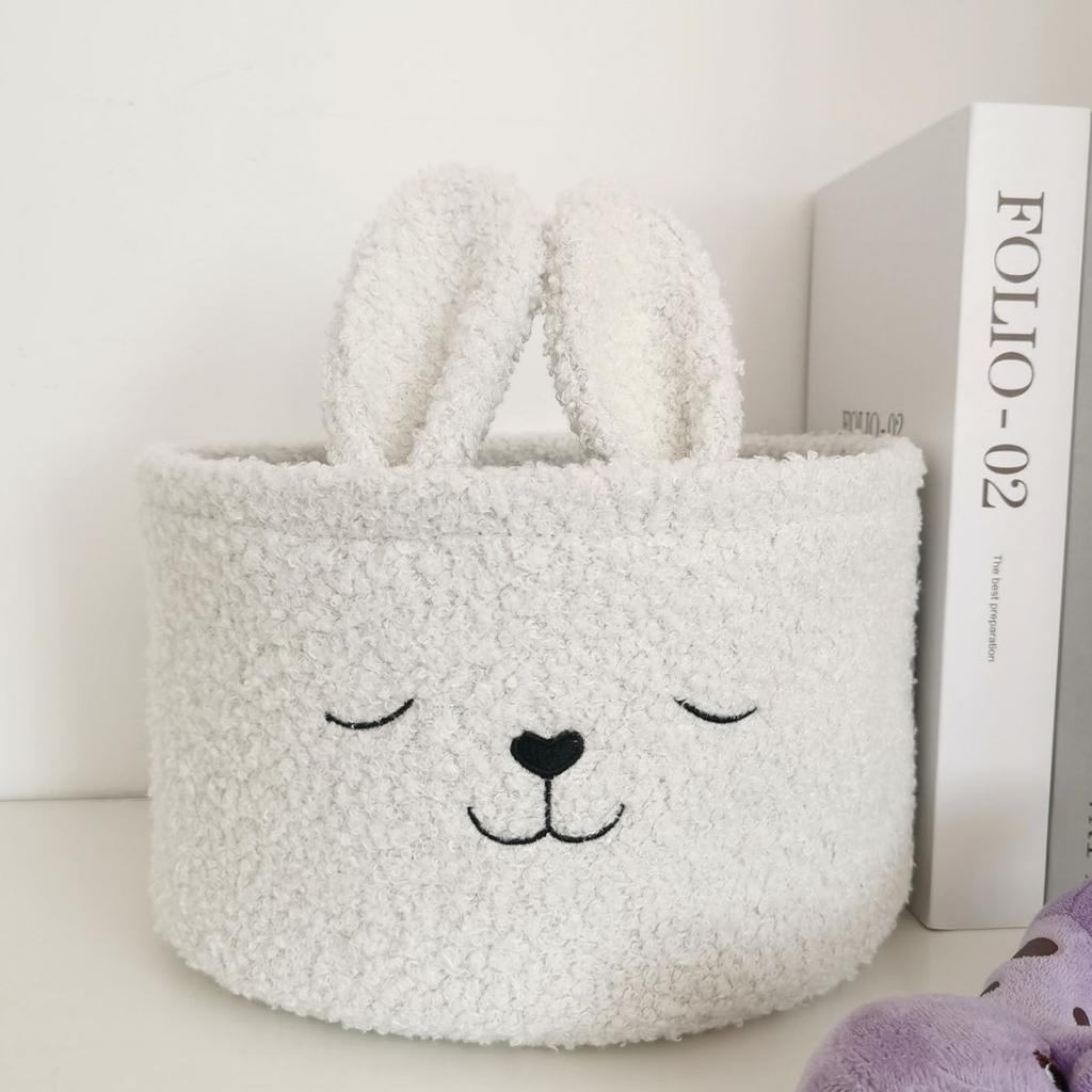 Rabbit Ears Organizer Large Capacity Soft Plush Sundries Storage Baskets Multi-Purpose Bag Cute Embroidery Toys Storage Baskets