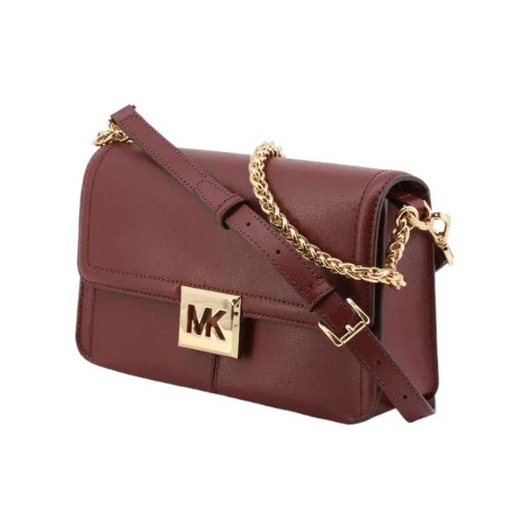 Michael Kors MK Sonia Chain Solid Color Large Logo Flap Leather Shoulder Crossbody Bag Medium Women Bags Berry-Purple 35F1G6SL3L-MERLOT