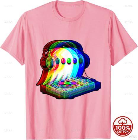 House Music Ghost Dj Optical Illusion EDM Halloween Rave DJ TShirt Humor Funny Rock Graphic Cotton Short Sleeve Blouses Y2k Top