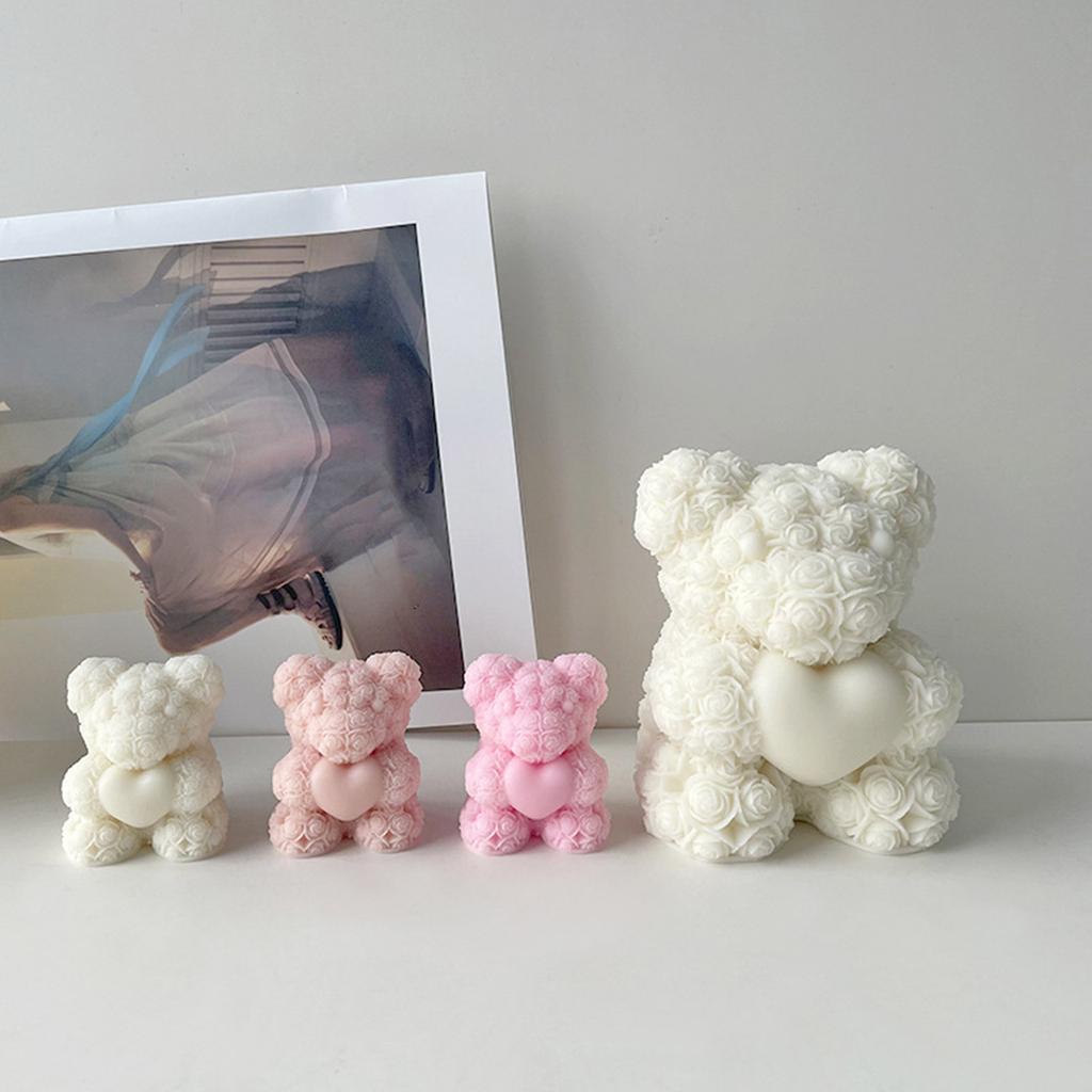 Rose Flower Bear Silicone Mold Bear Candle Mold Non-stick Easy To De-mold