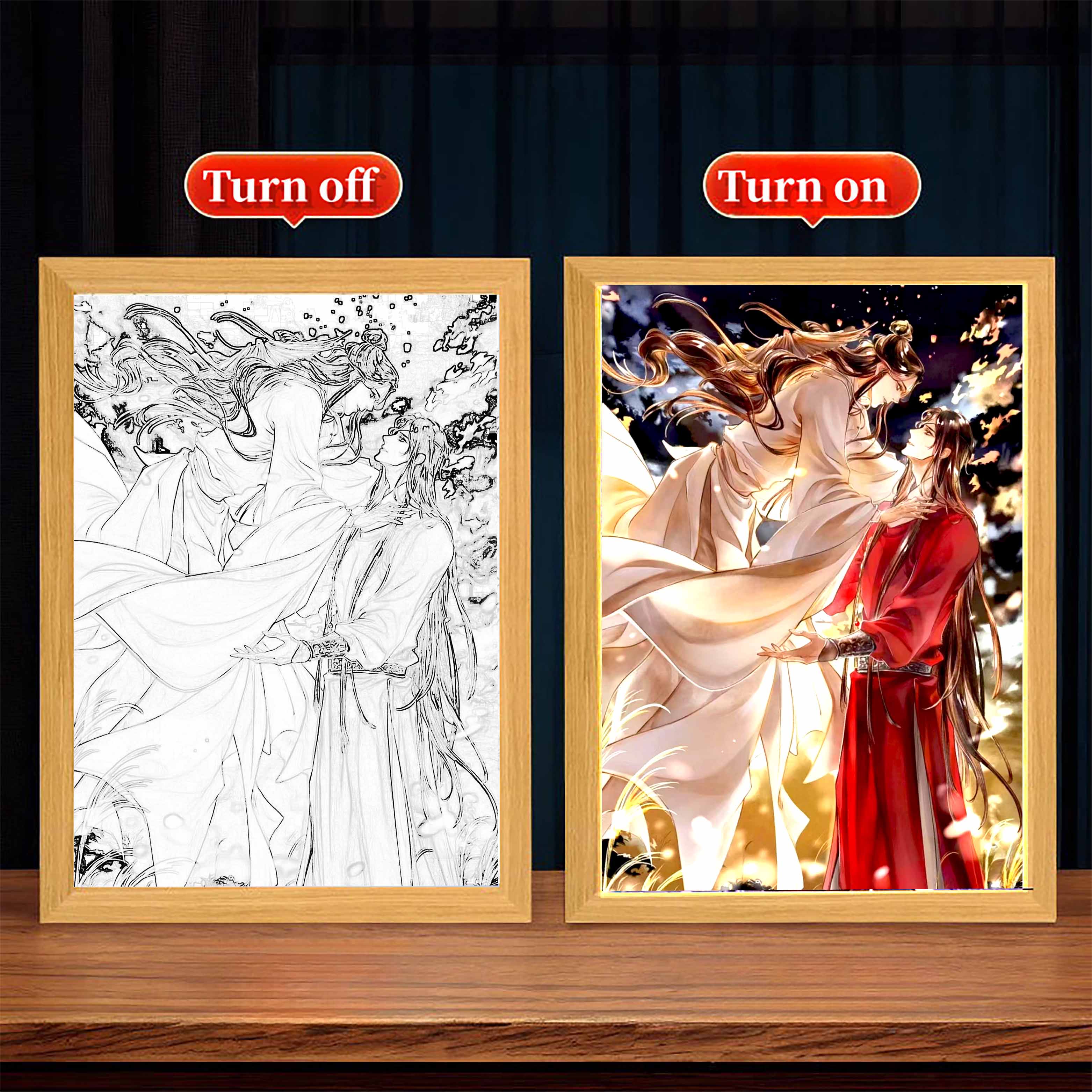 

Фоторамка для рисования светом Тянь Гуань Ци Фу Светодиодные ночные светильники Селянь Хуачэн Декор Спальня Друзья Очаровательные подарки Лунные лампы